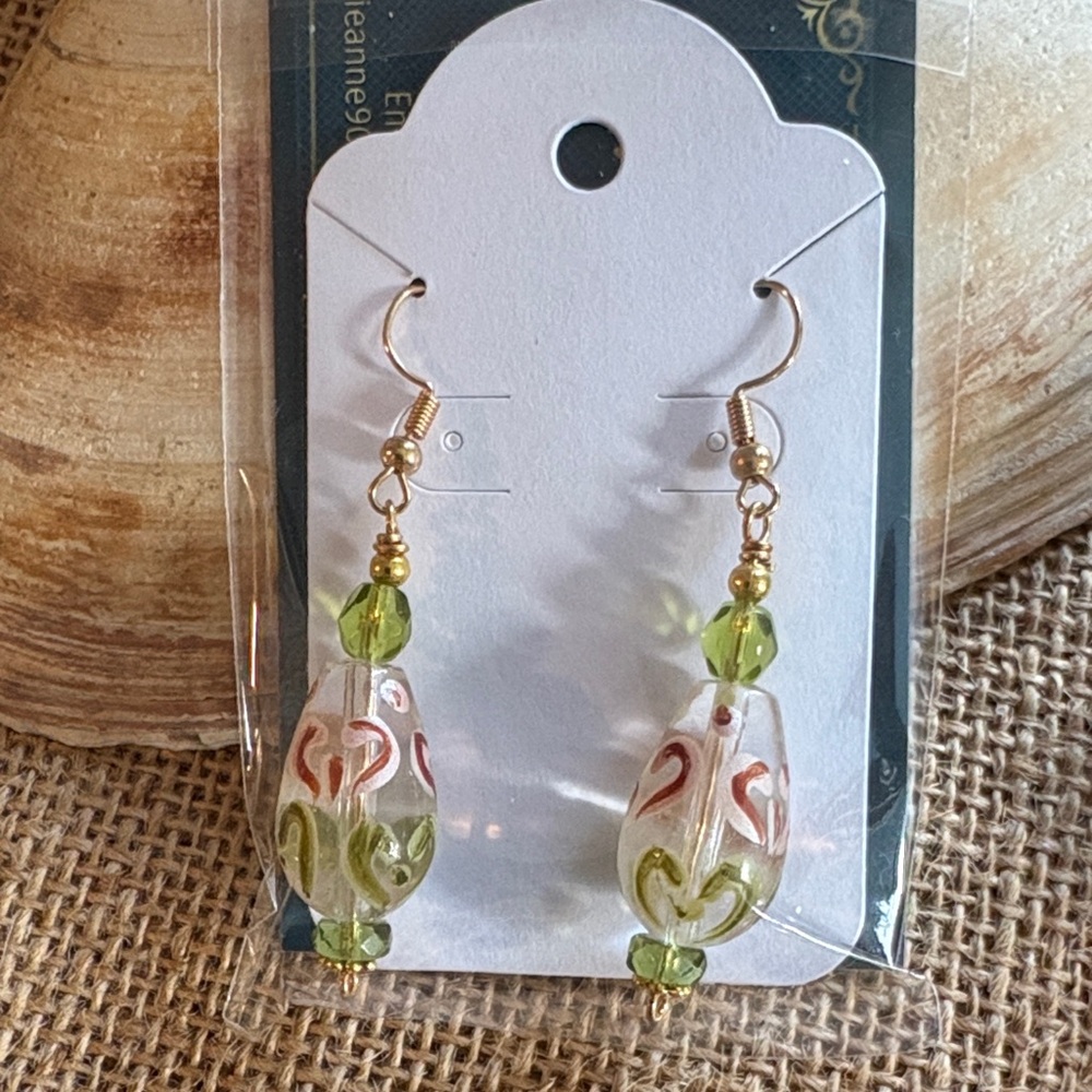 Elegant Green and Gold Beaded Earrings